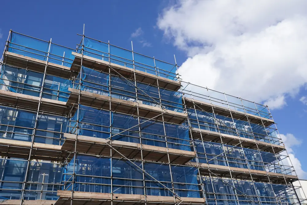 Commercial scaffolding on a glazed office building in London