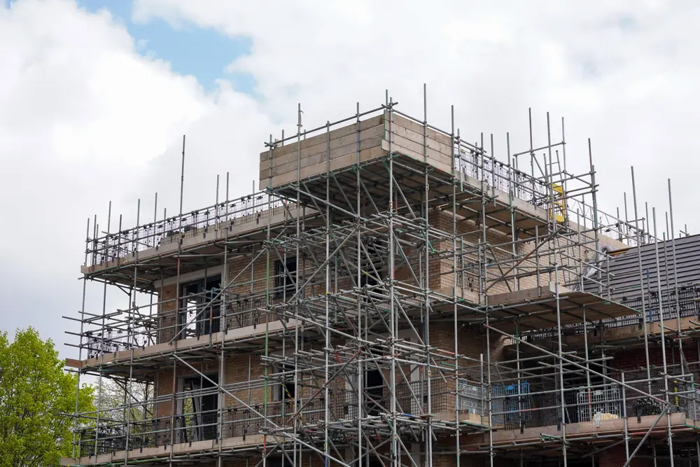 Residential scaffolding around a house under construction near Waltham Cross