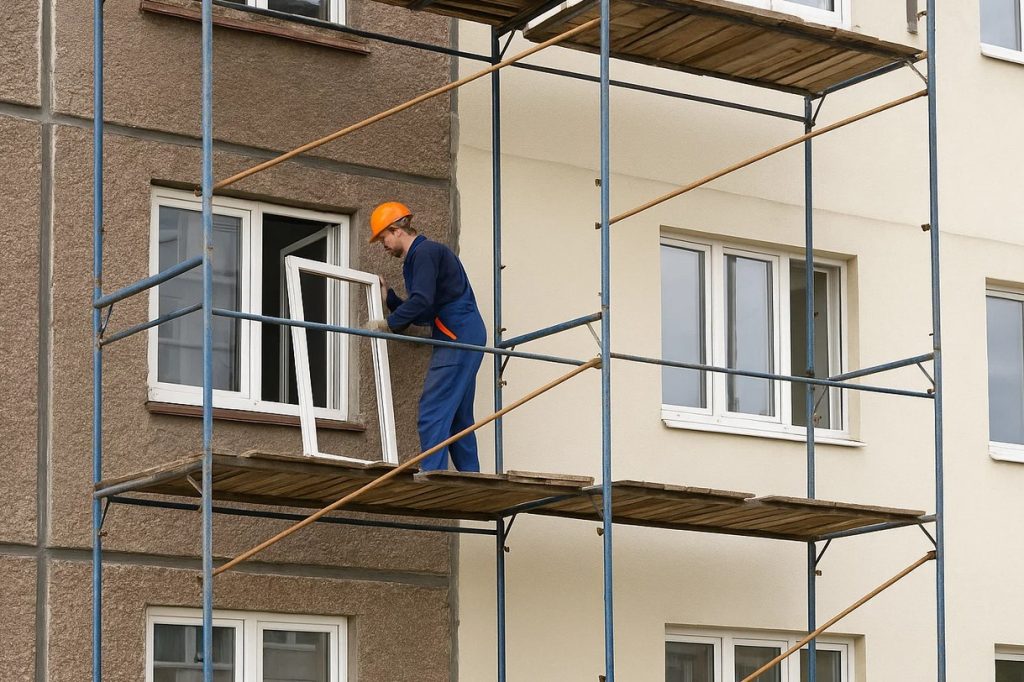 use scaffolding to replace windows on Multi-storey buildings